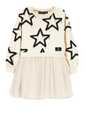 Kids Star Print Cream & Black Tulle Dress - Size 8 Never Worn